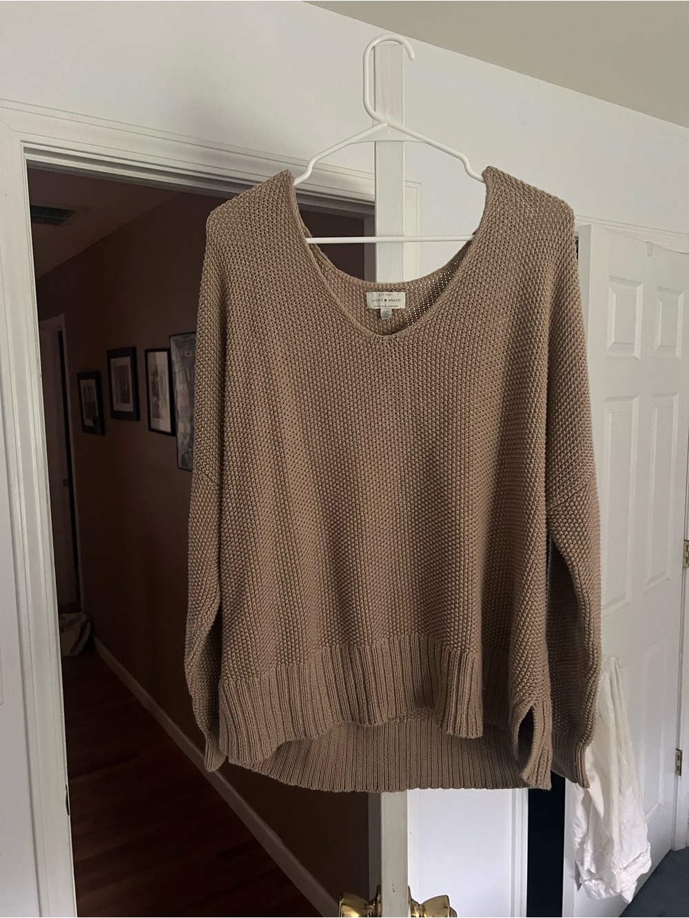 Lucky Brand Taupe V-Neck Knit Sweater